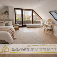 Helles, gemütliches Dachzimmer mit Balkon (KI generiert)